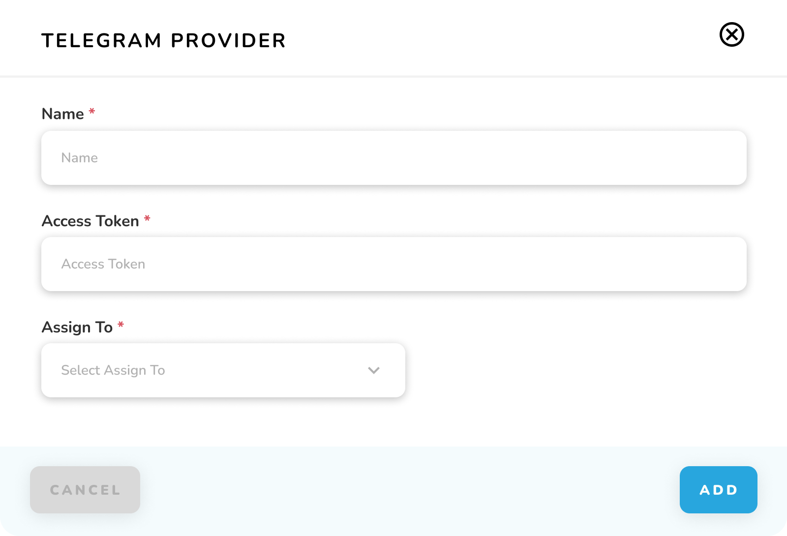 Telegram Provider - Add Popup